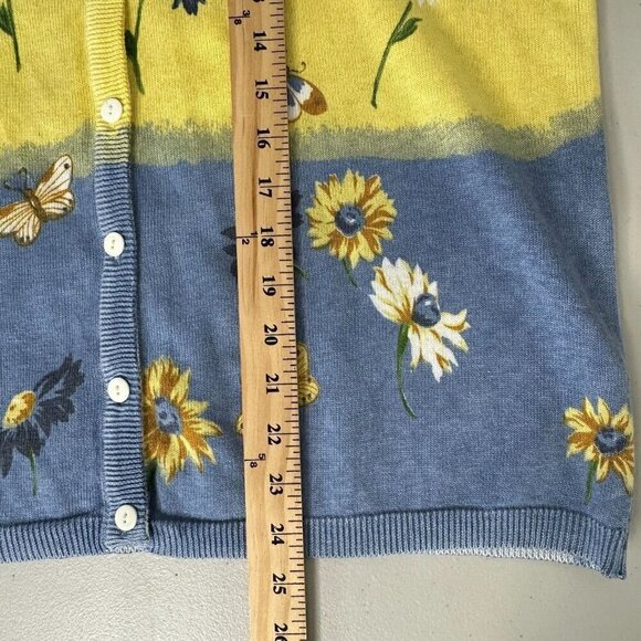 Teddi Floral Cardigan Sweater Petite Size L Daisies Cotton Ramie Boho - Picture 10 of 10